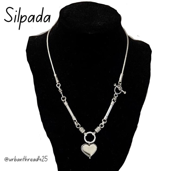 🩶🩶 NWOT Silpada RARE Vintage Sterling Silver Heart Necklace w/ Toggle Clasp NEW
